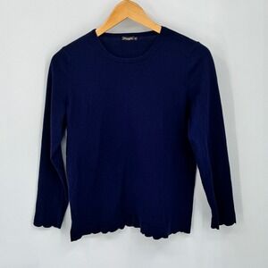 JMcLaughlin Medium Blue Cotton Blend Crewneck Sweater Scalloped Hem